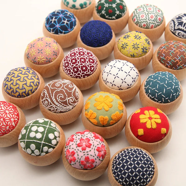 DIY Sashiko Pin Cushion with Wooden Base