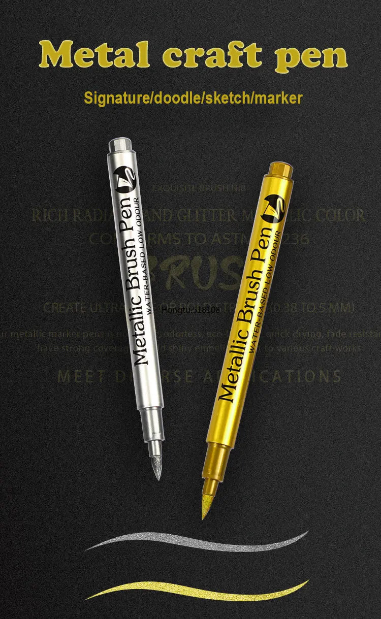 2/1Pc Brush Metallic Marker Pens Gold Silver Color Permanent Art Marker For Manga Crafts Scrapbooking School Stationery Supplies