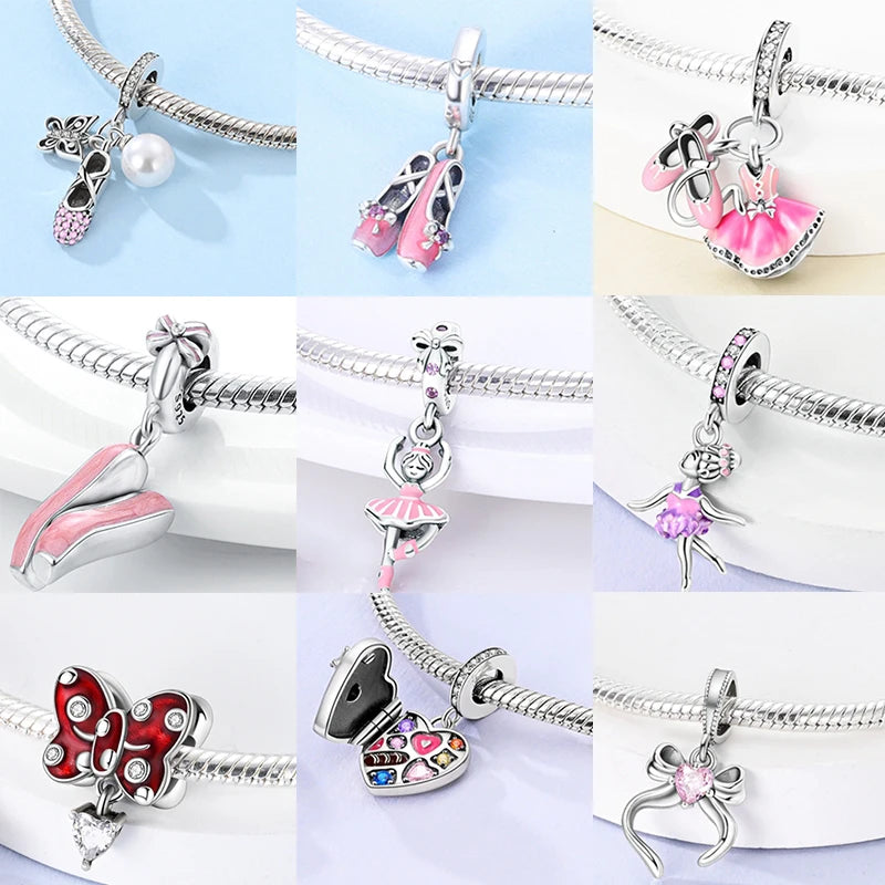 925 Sterling Silver Pink Ballet Girl Pendant – DIY Jewelry Charm for Bracelet & Necklace