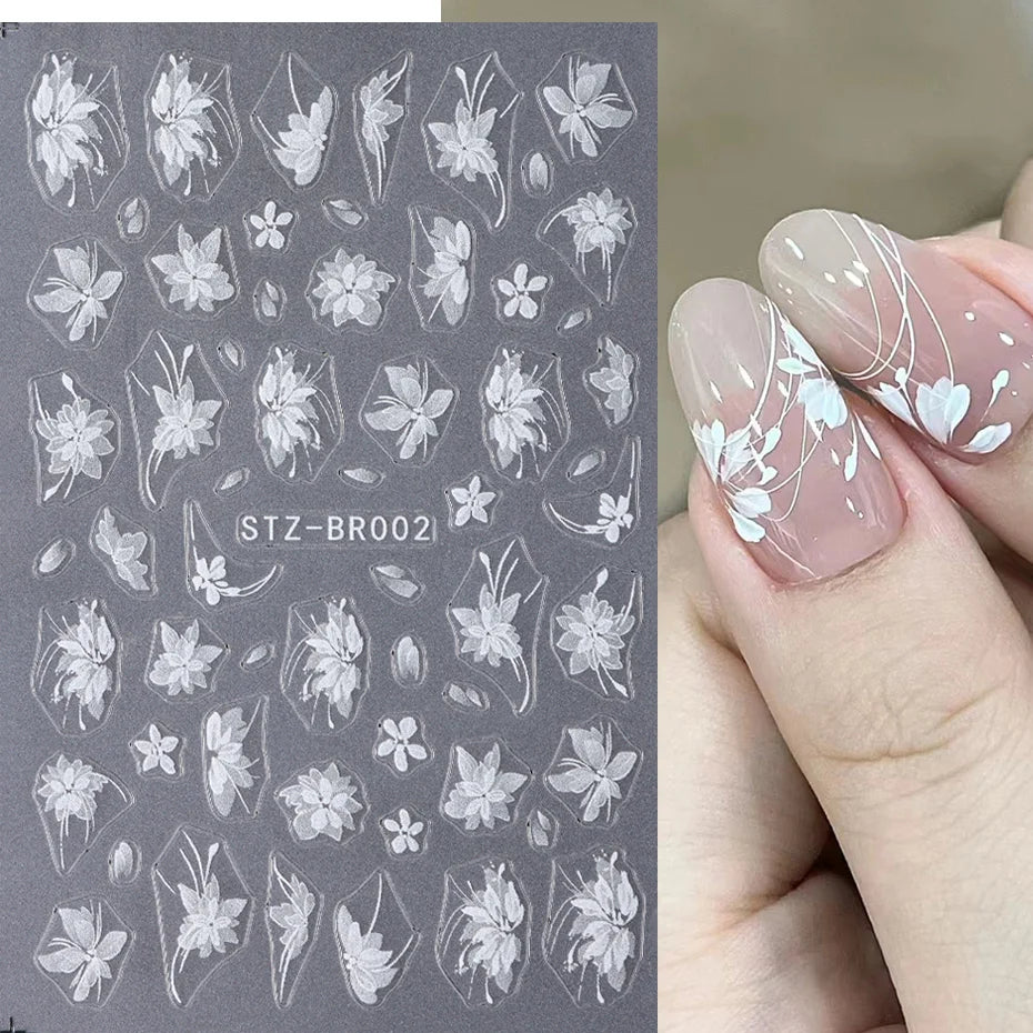 3D White Flower Nail Art Stickers – Cute Floral DIY Nail Decals