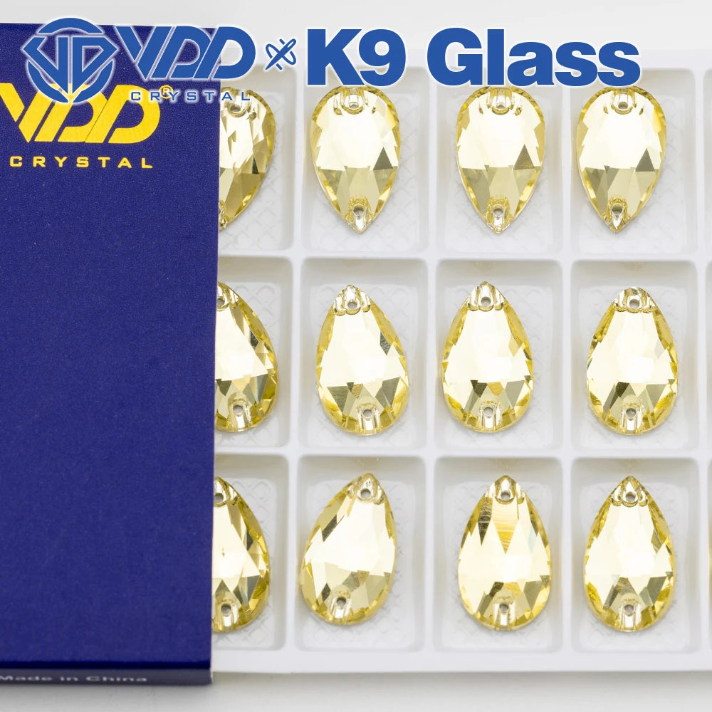 VDD Pear-Shaped K9 Glass Sew-On Rhinestones – Multicolor Crystal Stones