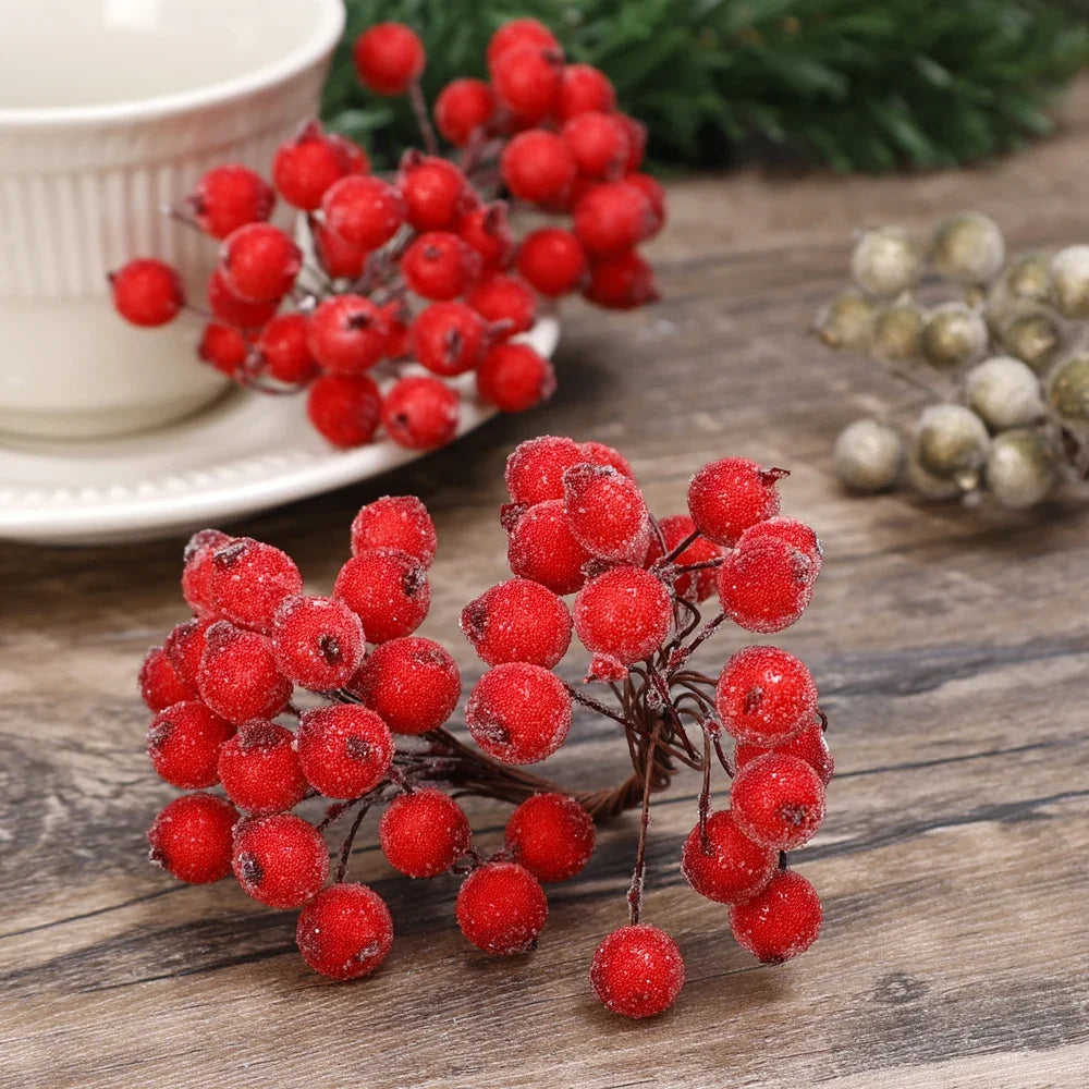 Frosted Holly Berries – Mini Artificial Christmas Berry Bouquet for DIY Wreaths & Décor