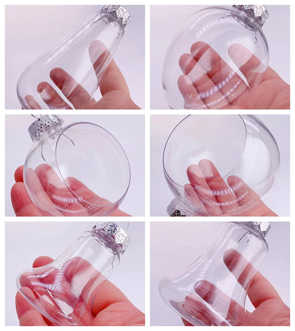 6pcs Transparent Shatterproof Christmas Baubles – 80mm Plastic Ornaments