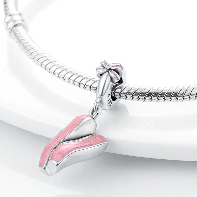 925 Sterling Silver Pink Ballet Girl Pendant – DIY Jewelry Charm for Bracelet & Necklace
