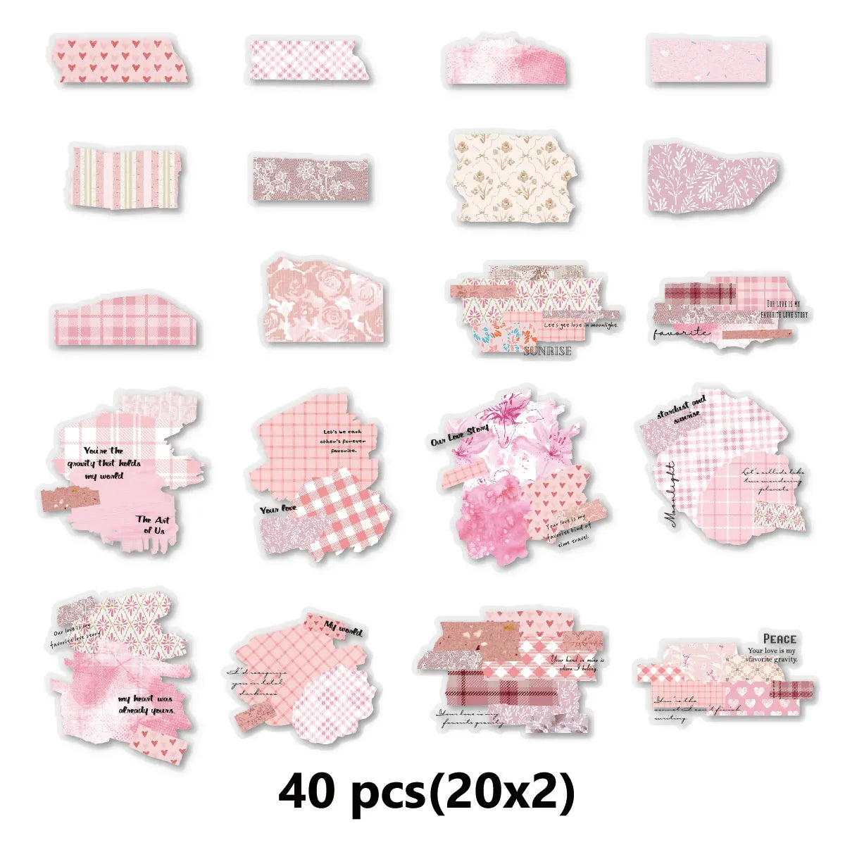 Pink Cute Pattern Stickers – 40PCS Aesthetic Decals for DIY Crafts & Scrapbooks