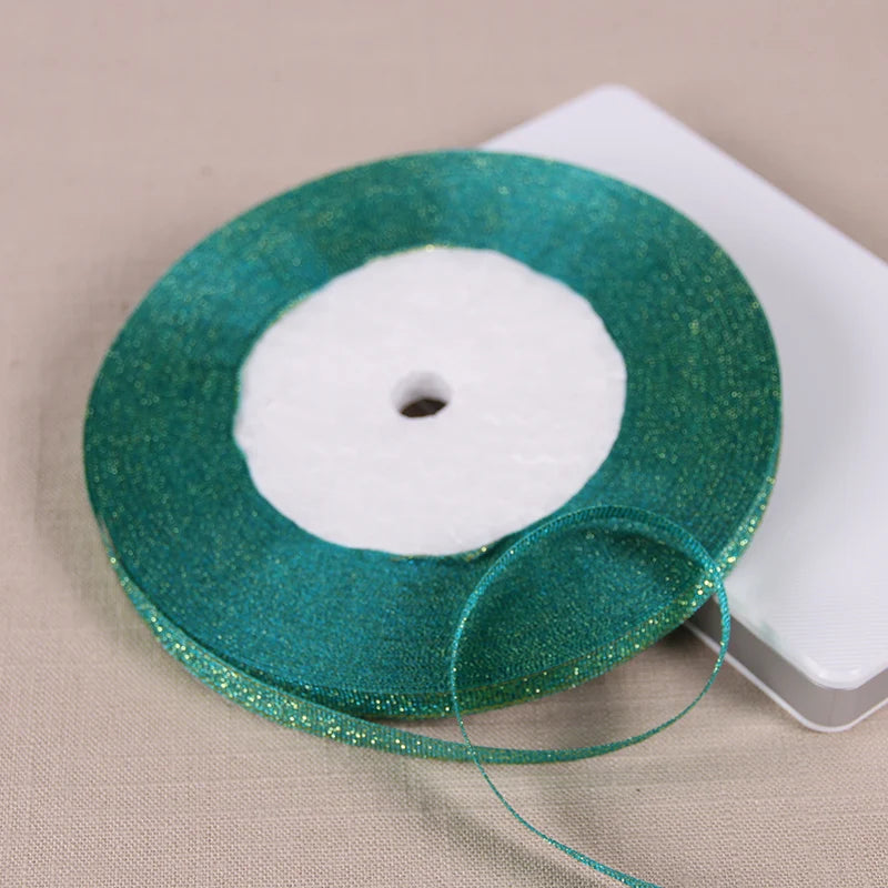 25Y 6mm Glitter Silk Satin Ribbon – Silver/Gold