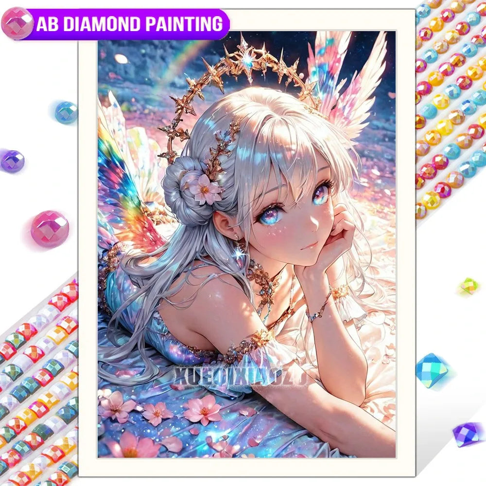Anime Girl Diamond Painting Kit – AB Rhinestone Mosaic Embroidery Art DIY Craft
