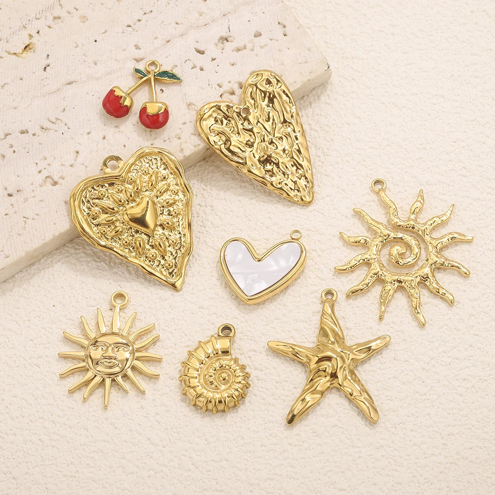 5PCS Gold Stainless Steel Charms – DIY Jewelry Pendants & Accessories