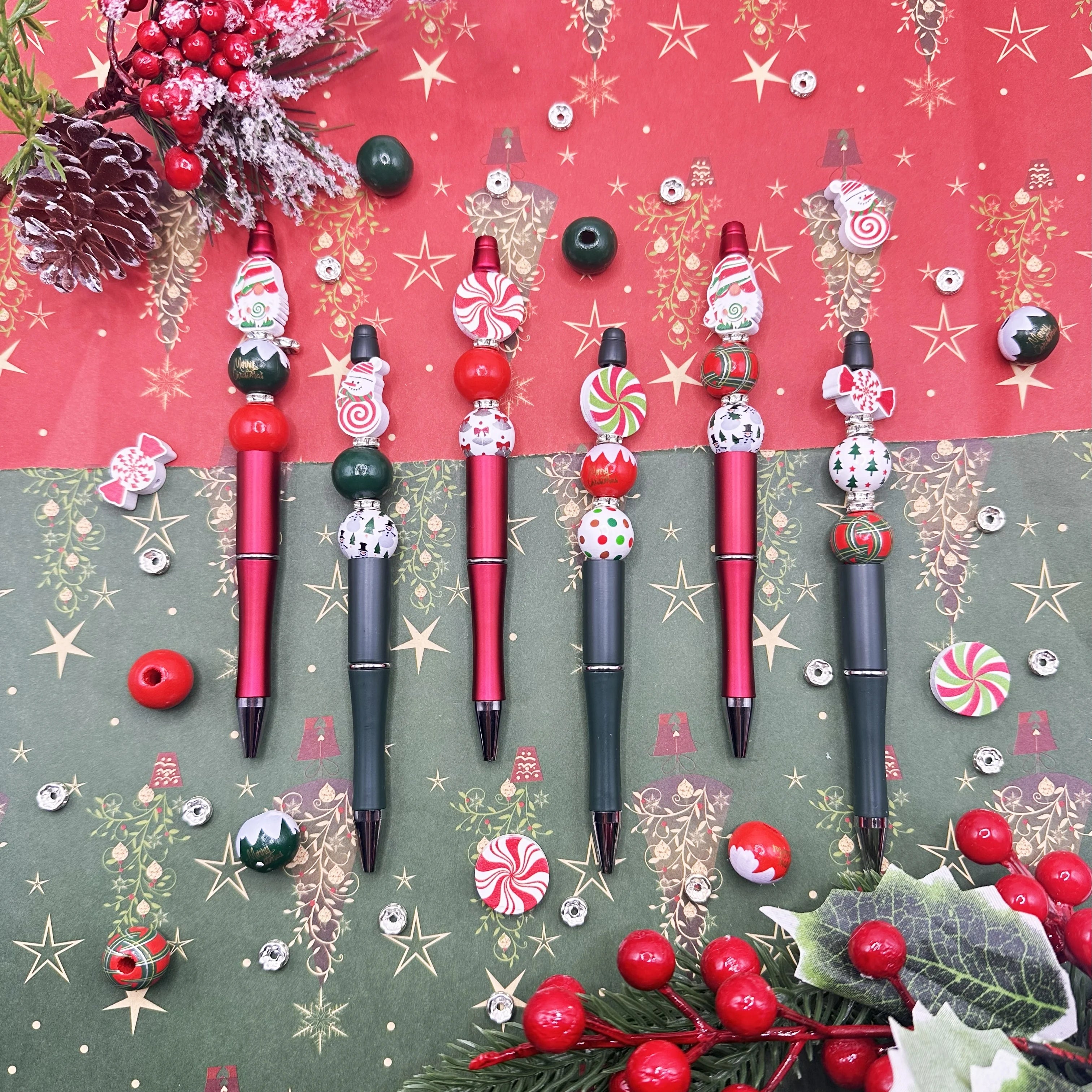 Christmas DIY Bead Pens Kit – 6PCS Snowman & Candy Themed Craft Supplies