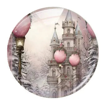 Handmade Christmas X-mas Winter Pink Gnomies Deer Snowman Bells Photo Glass Cabochon Flatback Demo Cameo For Diy Jewelry Making