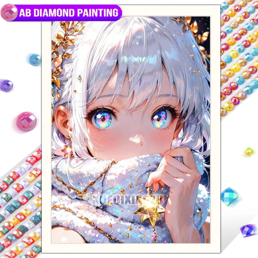 Anime Girl Diamond Painting Kit – AB Rhinestone Mosaic Embroidery Art DIY Craft