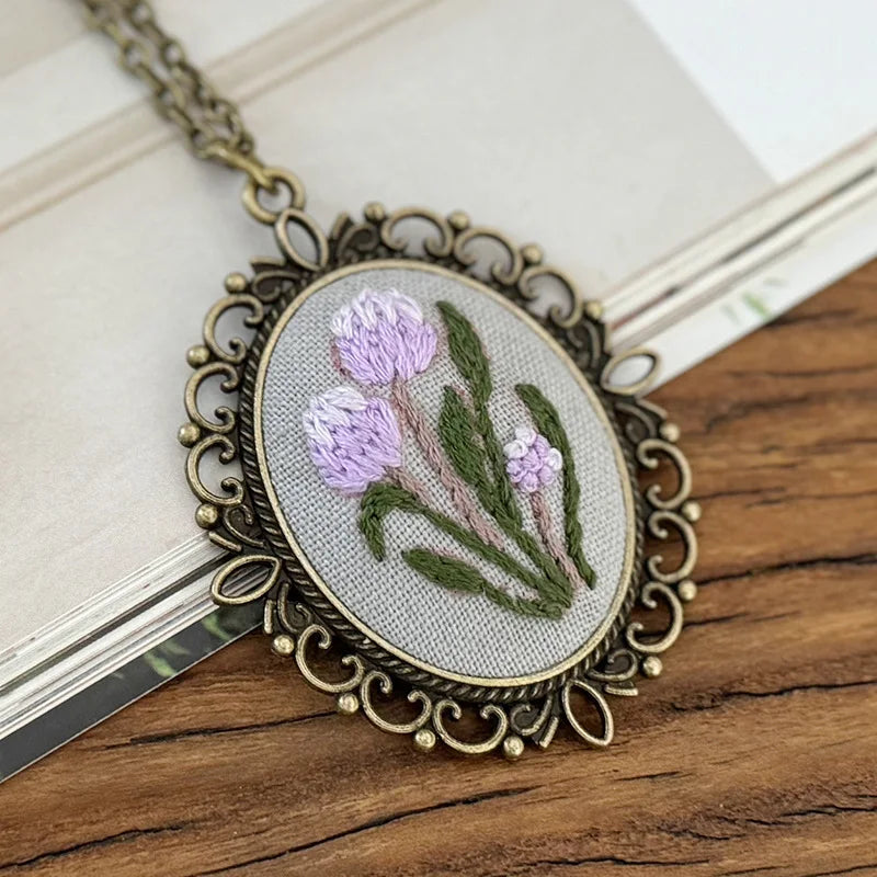 Rose Mini Embroidery Necklace DIY Pendant Kit