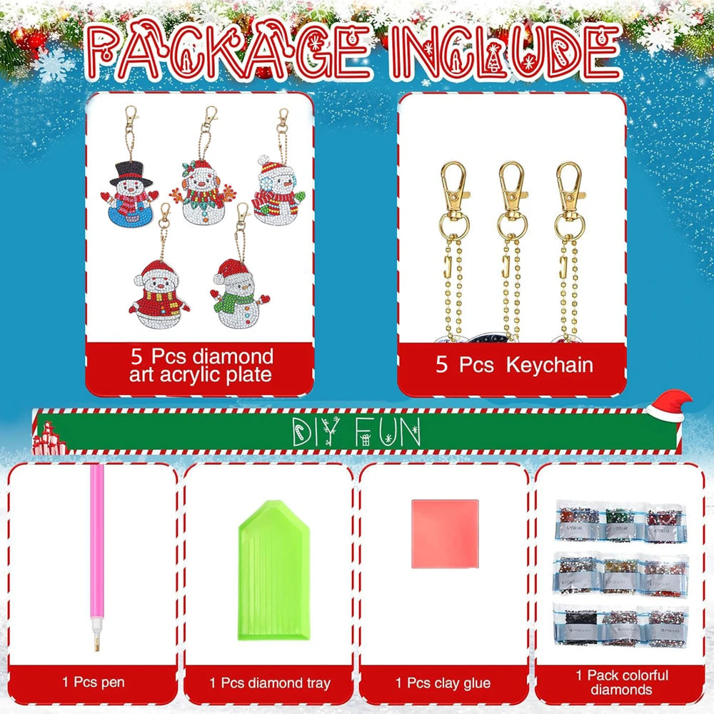 DIY Diamond Art Keychain Set – 5PCS Acrylic Christmas Ornaments for Holiday Décor