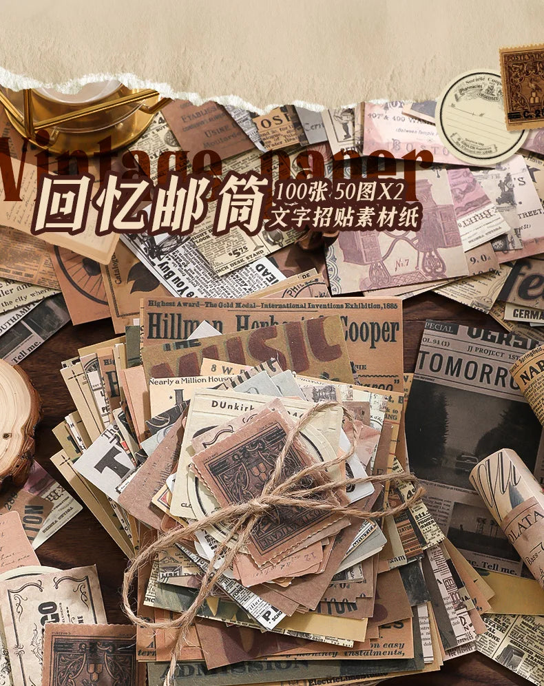 100PCS Retro Scrapbook Paper Set – DIY Collage, Journal & Album Craft Materials