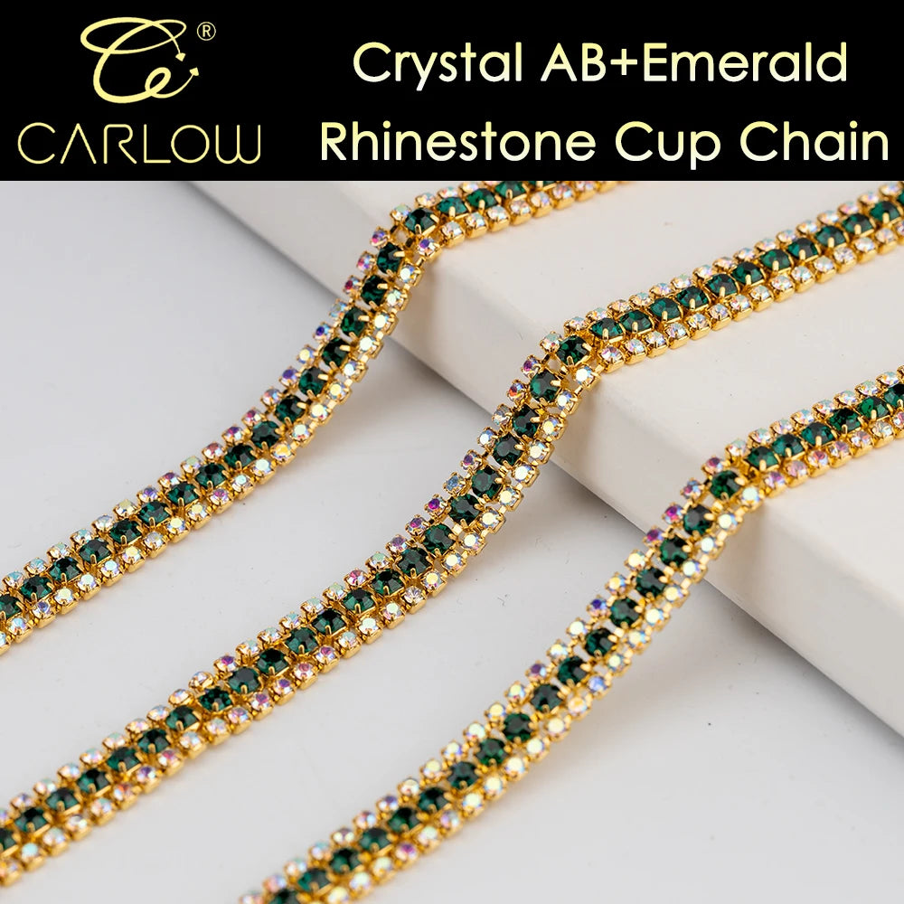 CARLOW AAAAA 3-Row Rhinestone Cup Chain – Gold Base