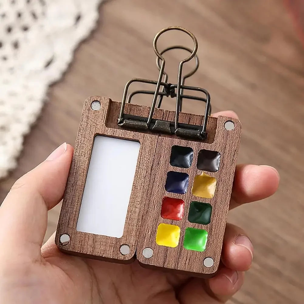 Mini Walnut Wood Watercolor Palette – 15 Grid
