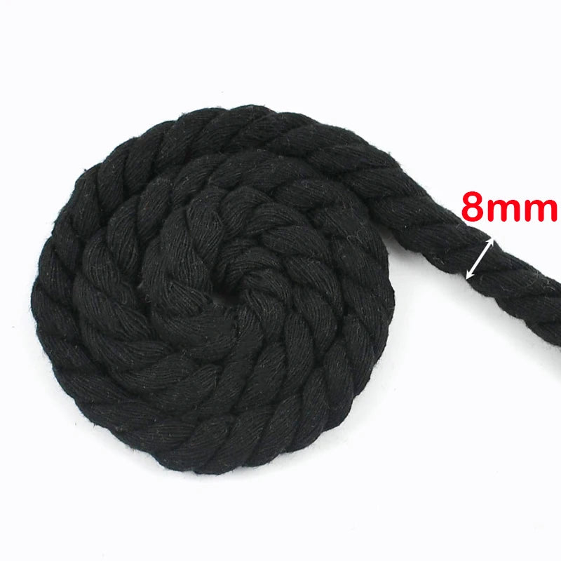 Black Macrame Cord – 2–10M Twisted Cotton Rope (5–20mm) for DIY Crafts & Home Décor