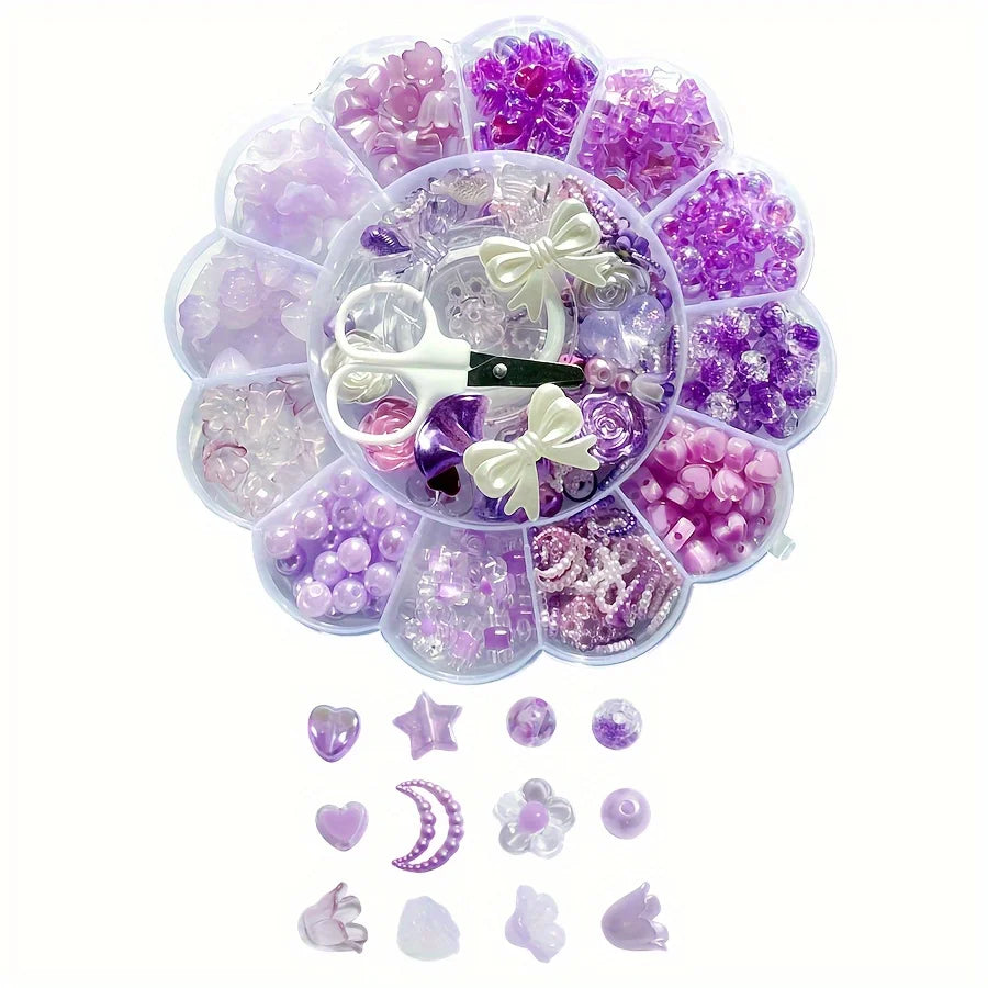 13-Grid Purple Plum Blossom Acrylic Beads Set