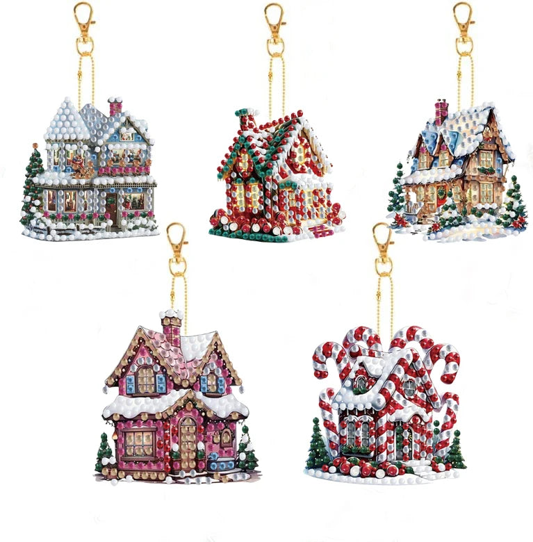 DIY Diamond Art Keychain Set – 5PCS Acrylic Christmas Ornaments for Holiday Décor