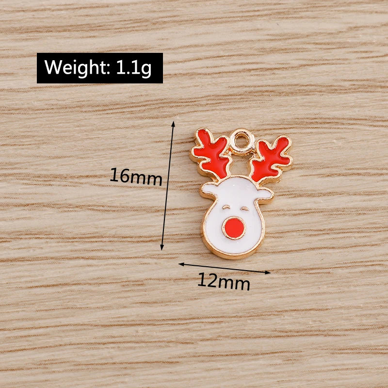 Christmas Enamel Charms – 10PCS Deer, Santa, Tree & Bell Pendants for DIY Jewelry