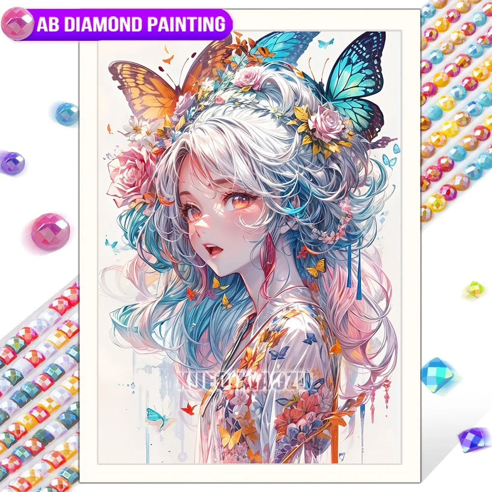 Anime Girl Diamond Painting Kit – AB Rhinestone Mosaic Embroidery Art DIY Craft
