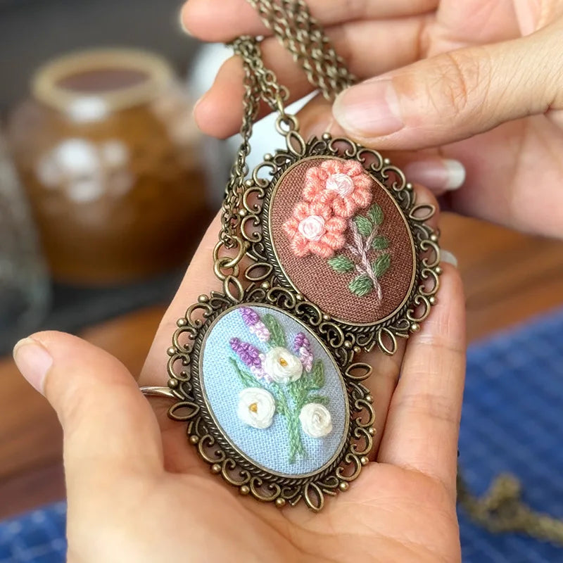 Rose Mini Embroidery Necklace DIY Pendant Kit