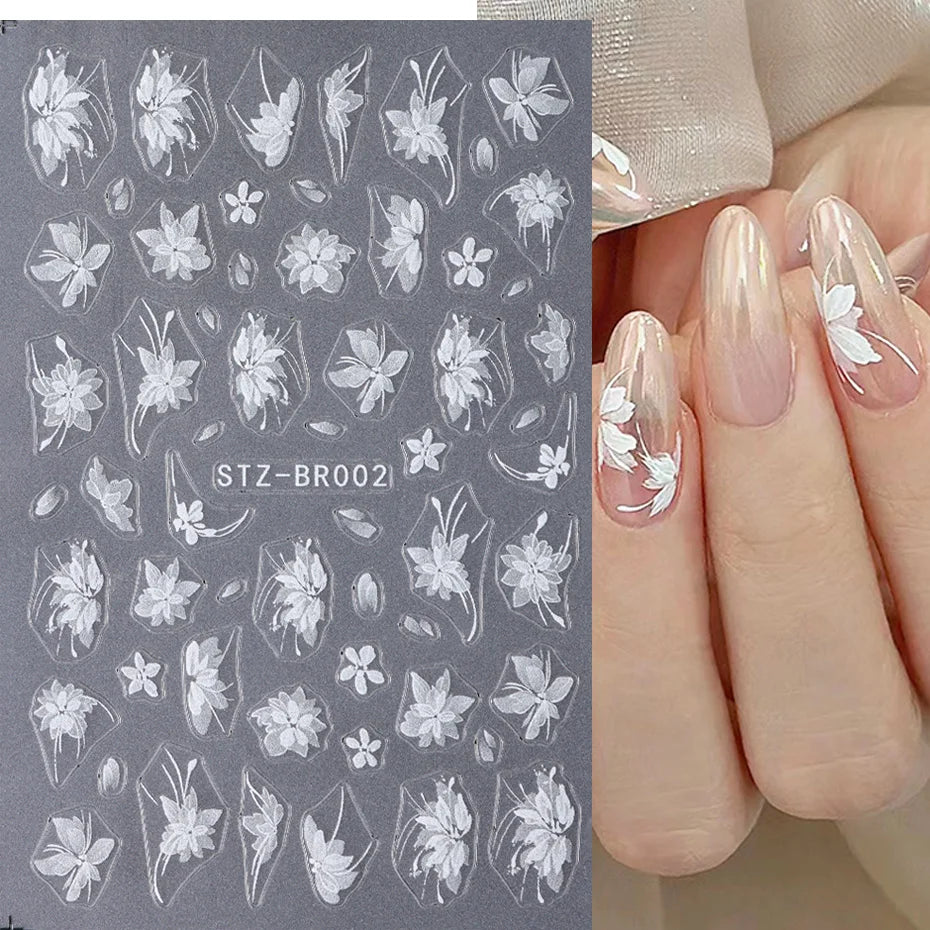 3D White Flower Nail Art Stickers – Cute Floral DIY Nail Decals