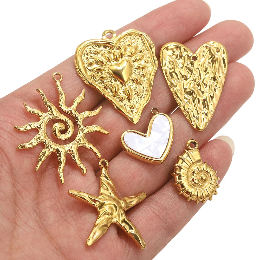 5PCS Gold Stainless Steel Charms – DIY Jewelry Pendants & Accessories
