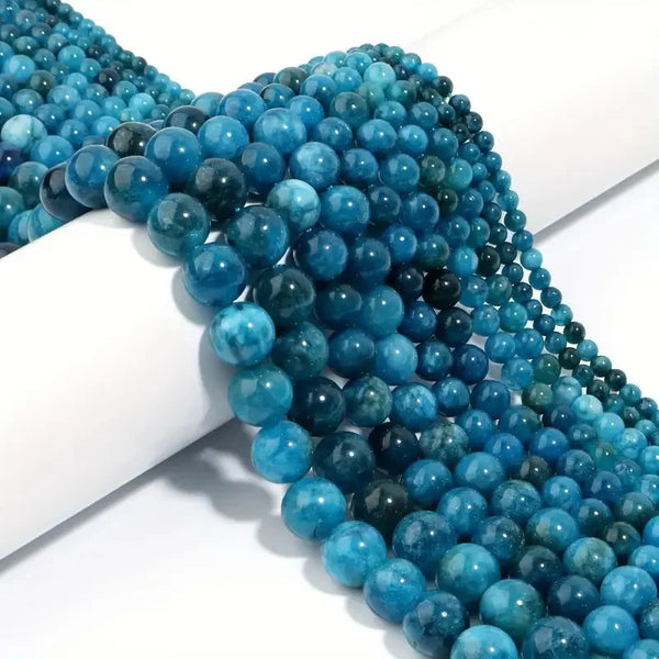 Blue Apatite Round Gem Bead Strand