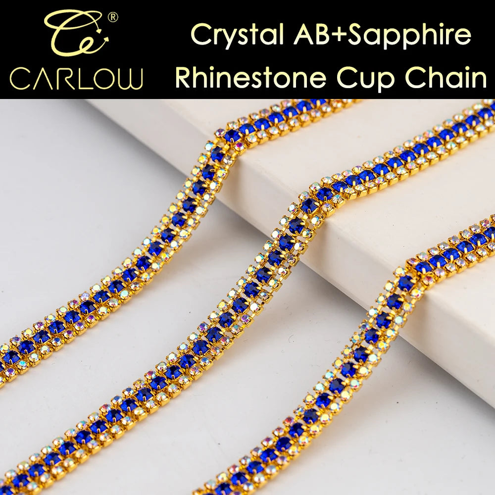 CARLOW AAAAA 3-Row Rhinestone Cup Chain – Gold Base