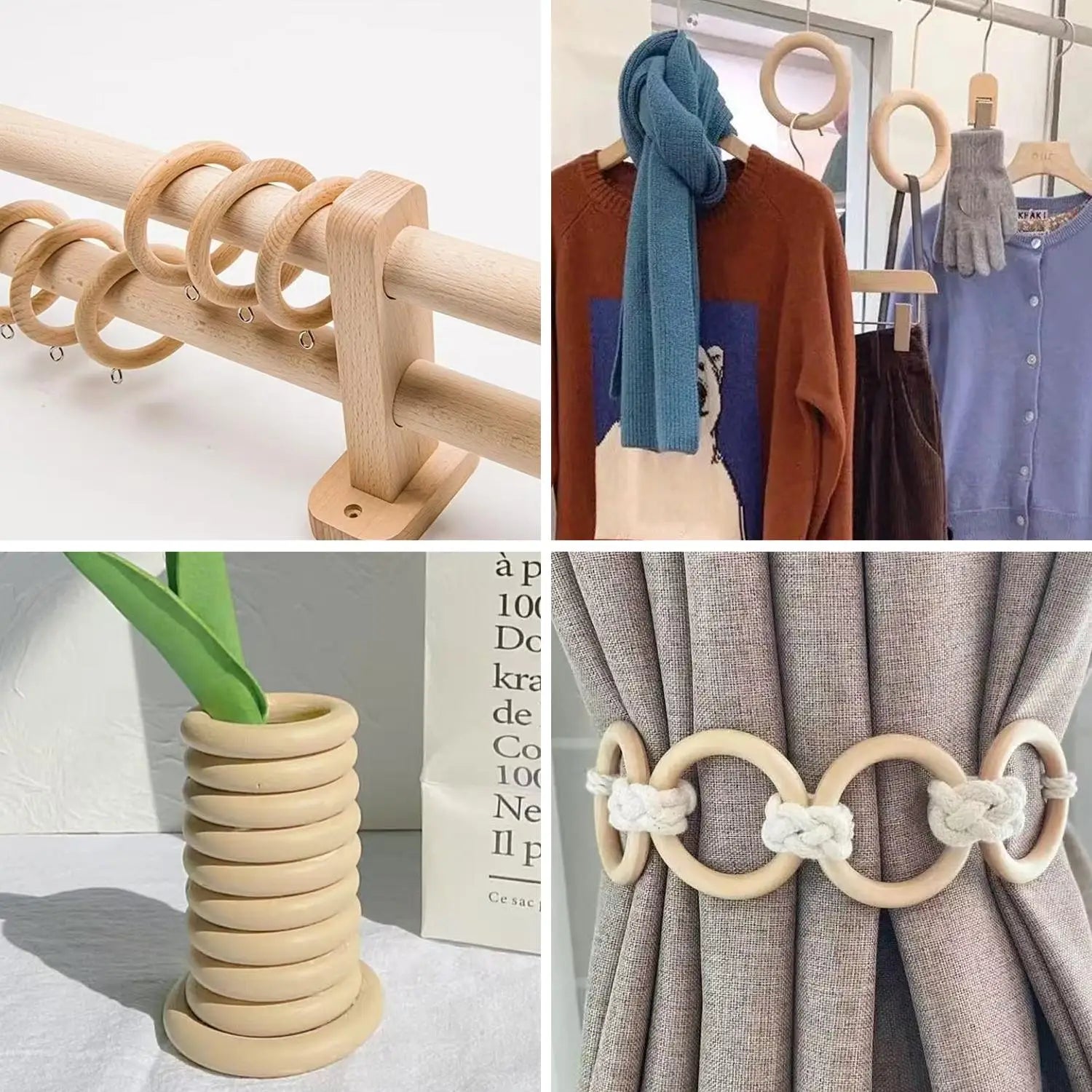 Unfinished Solid Wooden Rings 30–70mm for DIY Crafts