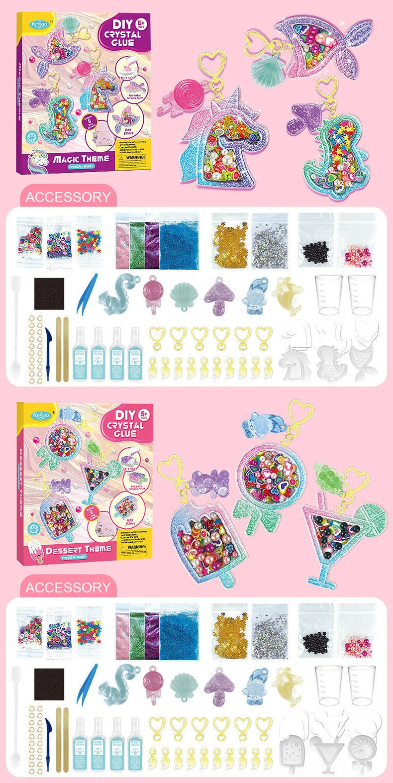 Kids DIY Crystal Glue Keychain Craft Kit – Fun Art Set for Girls