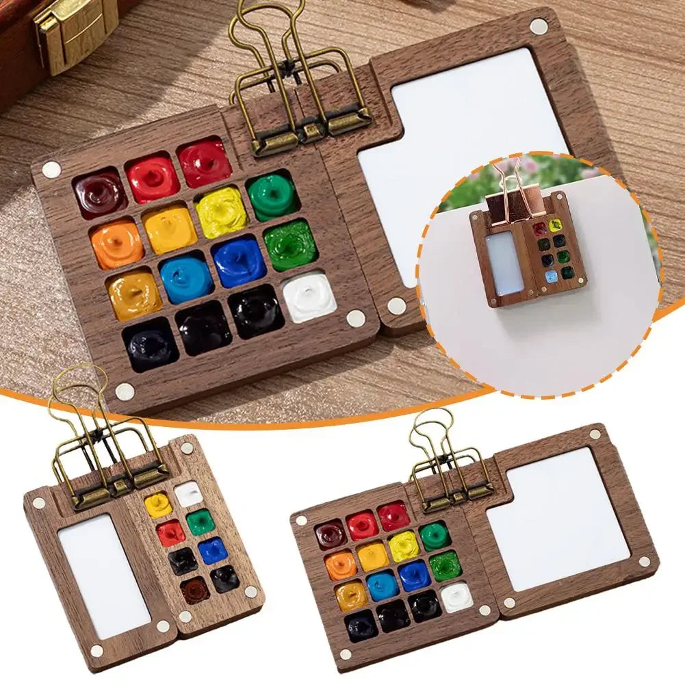 Mini Walnut Wood Watercolor Palette – 15 Grid