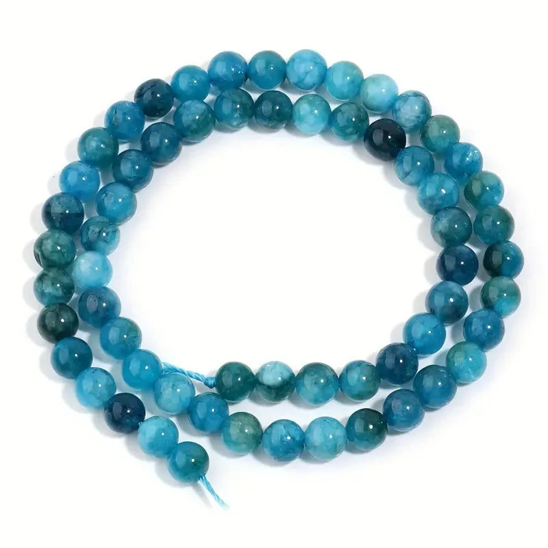 Blue Apatite Round Gem Bead Strand