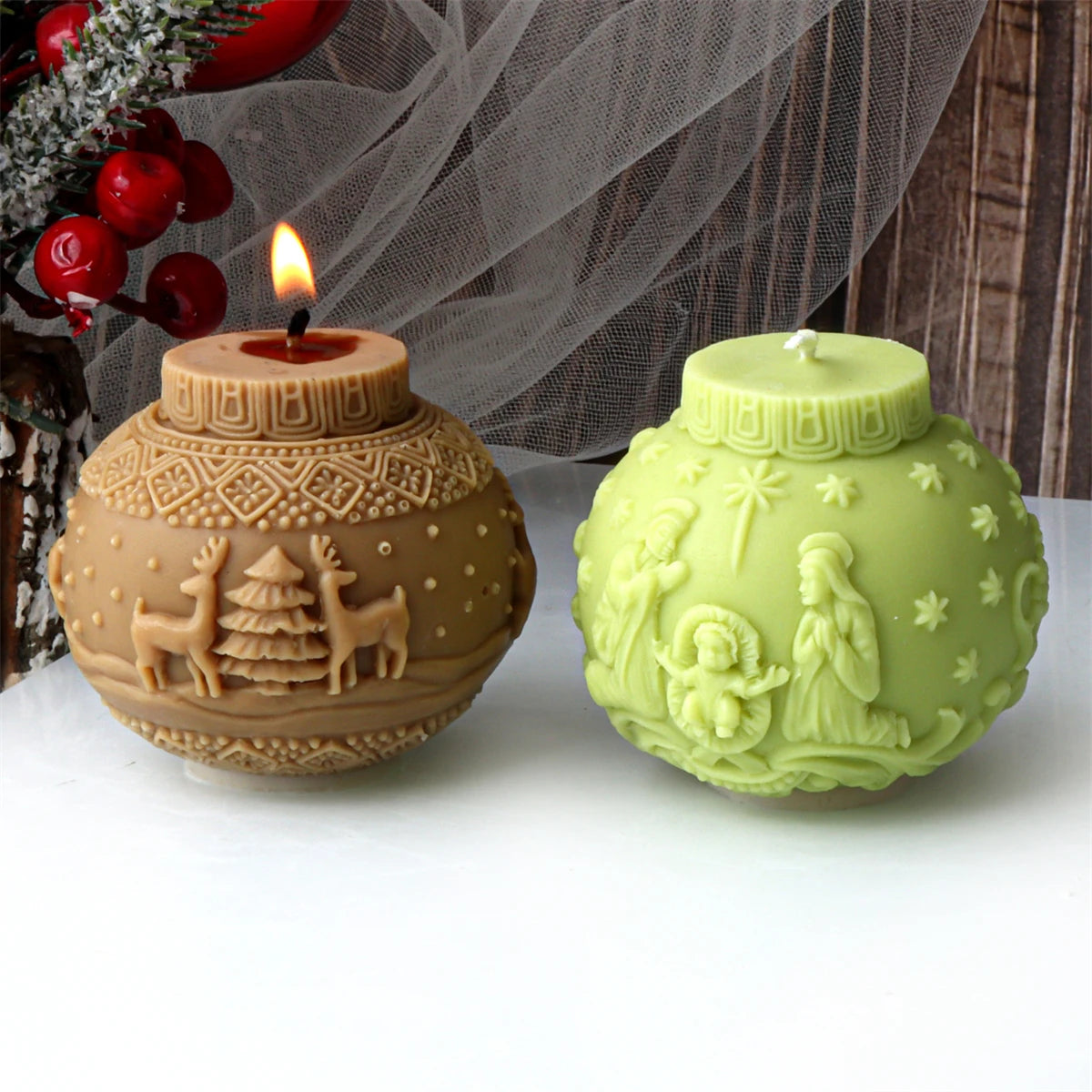 3D Christmas Ball Candle Mold – Silicone Embossed Lantern Mold for DIY Crafts
