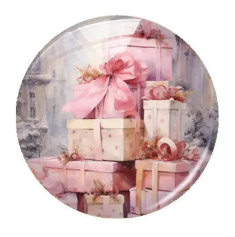 Handmade Christmas X-mas Winter Pink Gnomies Deer Snowman Bells Photo Glass Cabochon Flatback Demo Cameo For Diy Jewelry Making