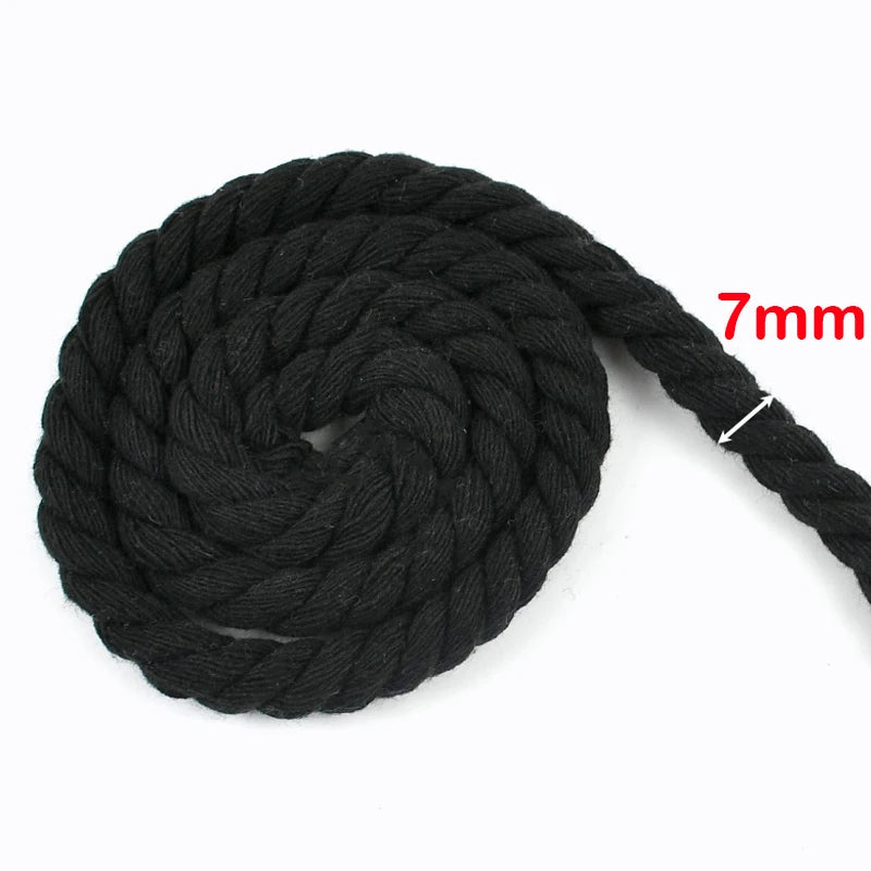 Black Macrame Cord – 2–10M Twisted Cotton Rope (5–20mm) for DIY Crafts & Home Décor