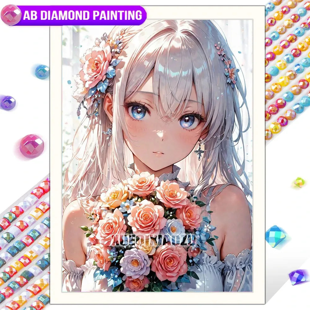 Anime Girl Diamond Painting Kit – AB Rhinestone Mosaic Embroidery Art DIY Craft