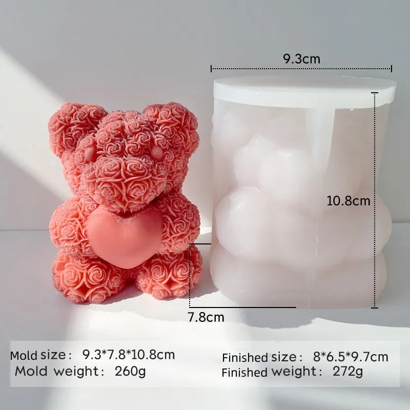 Rose Bear 3D Candle Silicone Mold
