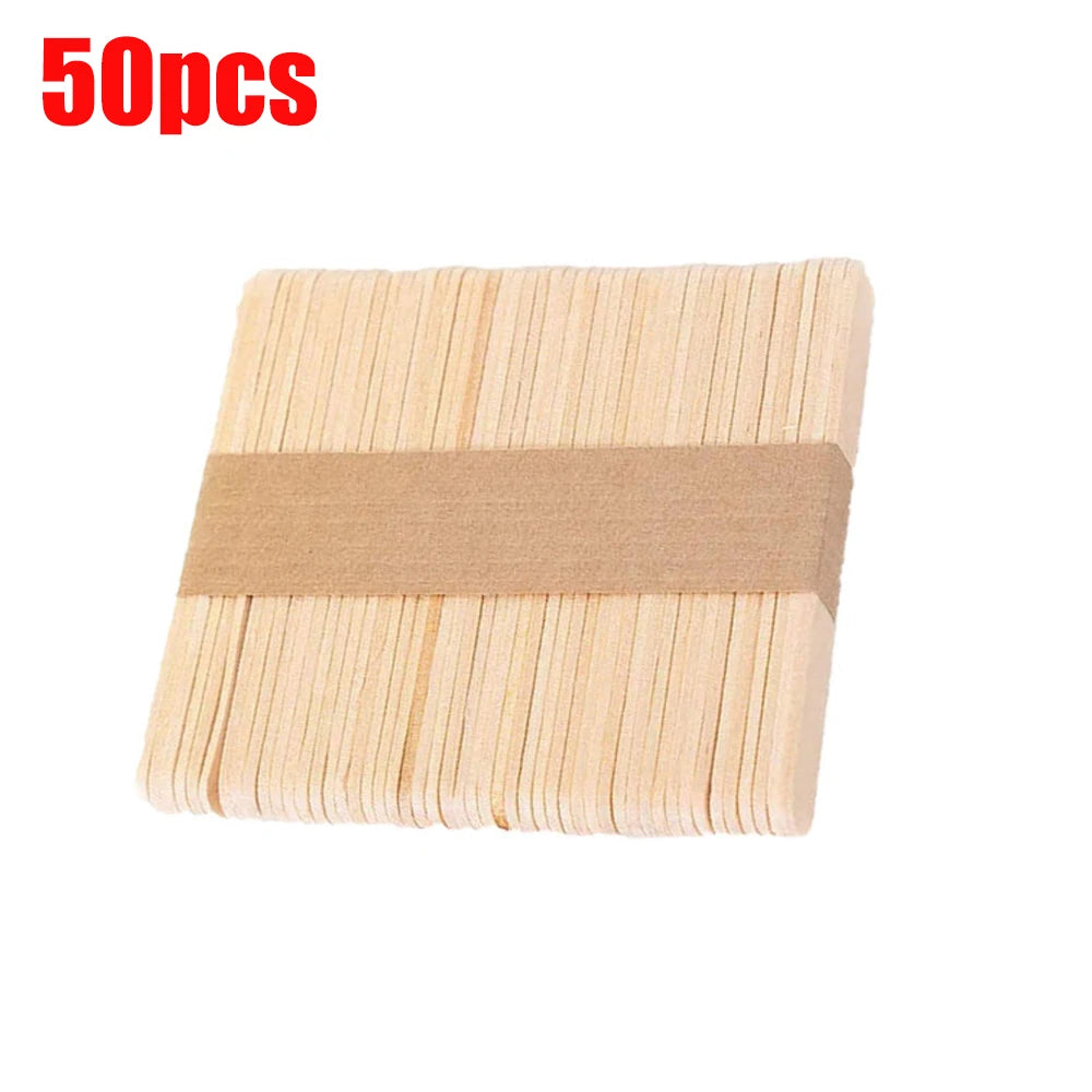 Wooden Ice Cream Sticks 50PCS – Popsicle, Lolly, Dessert & DIY Craft Tools
