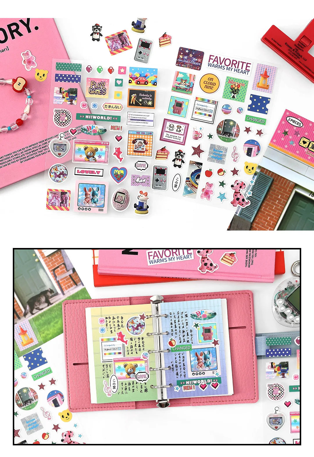 Retro Japanese Cartoon Stickers – 2-Sheet Lucky Clover Anime Kawaii Set