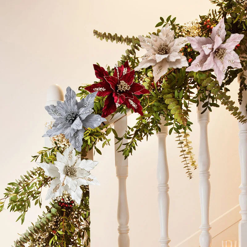 Large Glitter Velvet Christmas Flower – 26CM Artificial Ornament for Tree & Home Décor