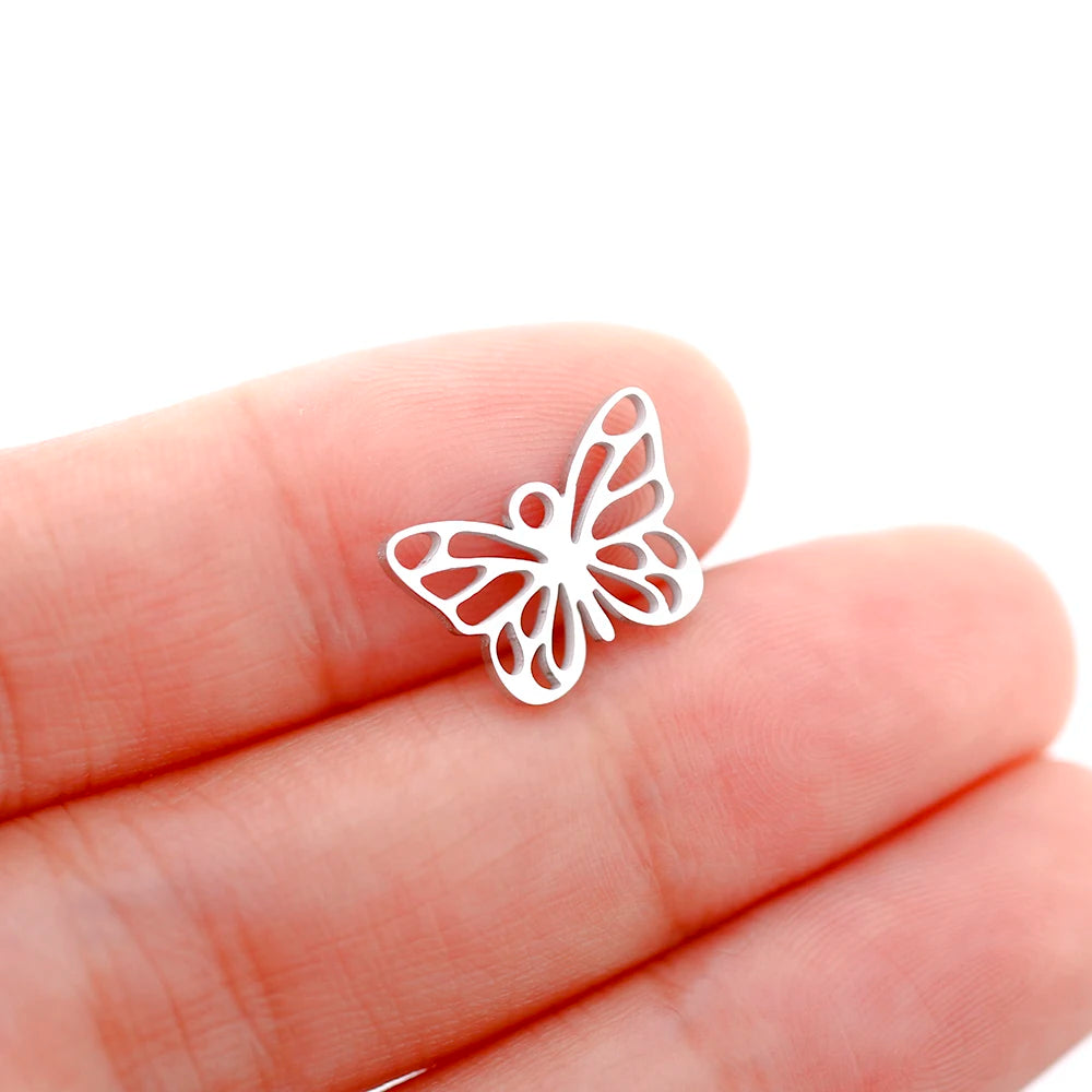 Mixed Animal Charms Set – Stainless Steel Bee, Butterfly, Owl & Heart Pendants (5PCS)