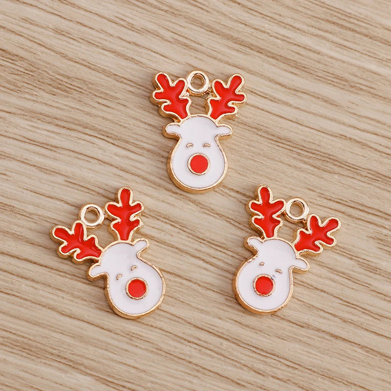 Christmas Enamel Charms – 10PCS Deer, Santa, Tree & Bell Pendants for DIY Jewelry