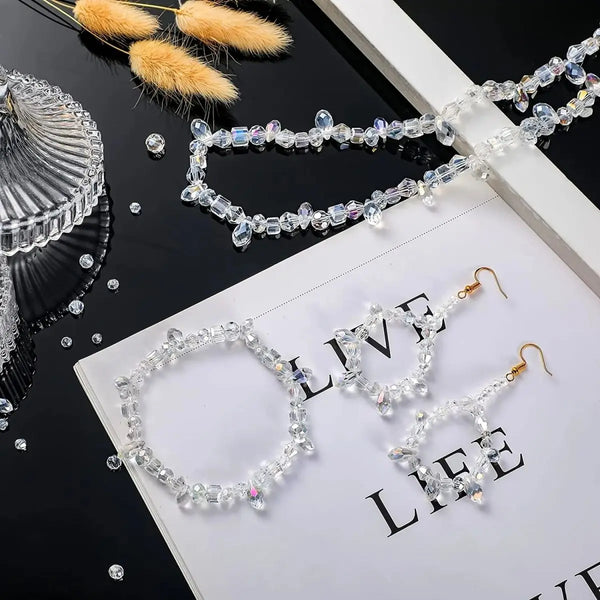 Mixed Crystal Glass Beads – 300PCS Bulk Assorted Beads for DIY Jewelry & Crafts