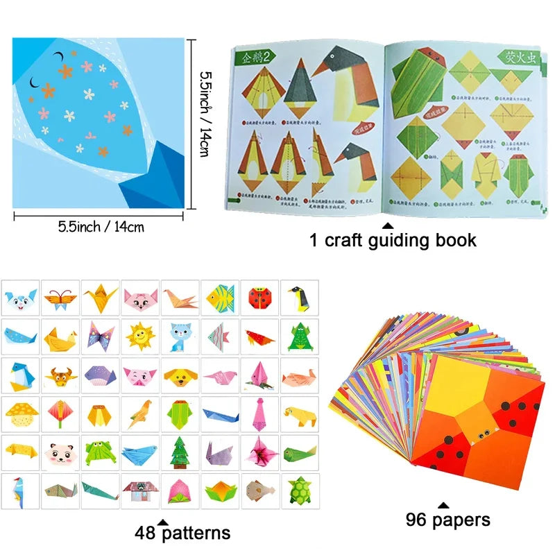 Origami Paper Folding Kit – 30/96 Sheets with Instruction Book for Kids & Beginners