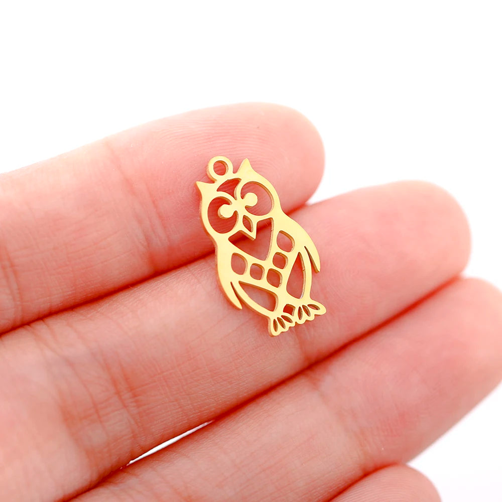 Mixed Animal Charms Set – Stainless Steel Bee, Butterfly, Owl & Heart Pendants (5PCS)