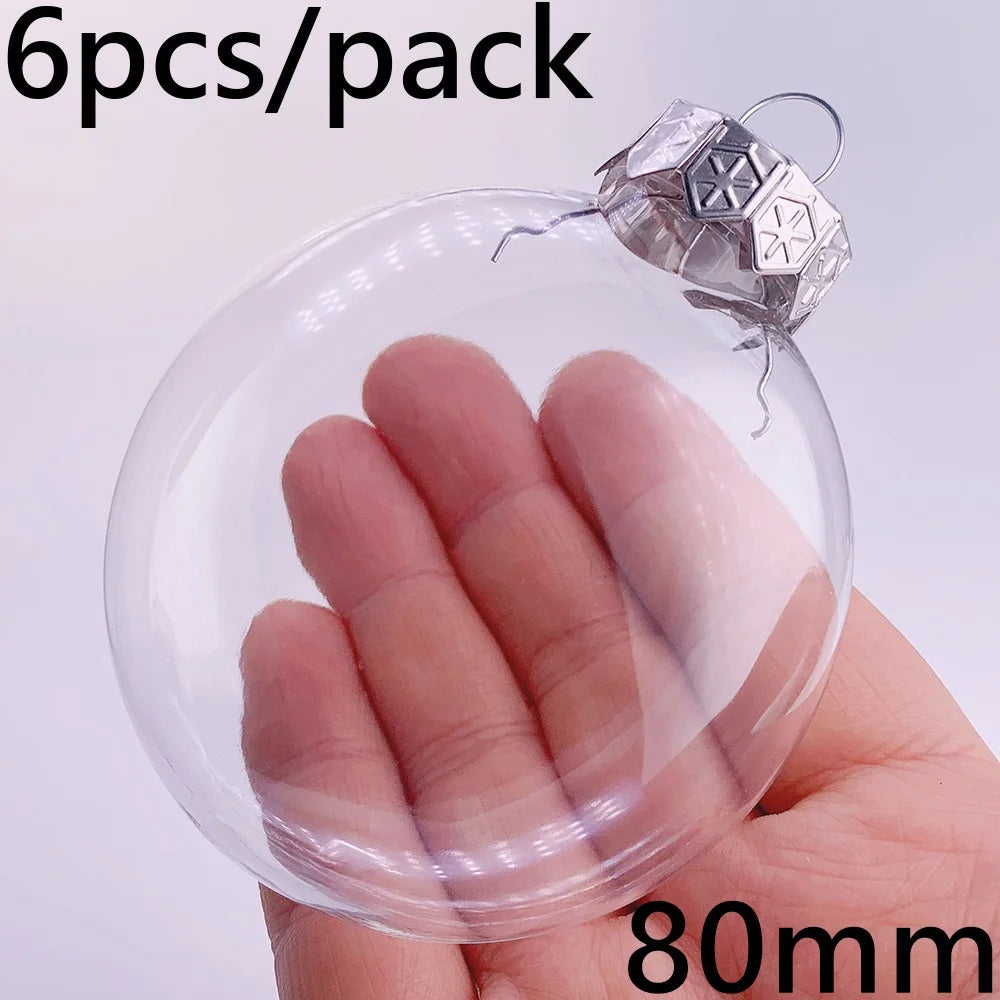 6pcs Transparent Shatterproof Christmas Baubles – 80mm Plastic Ornaments