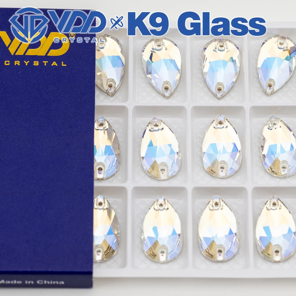 VDD Pear-Shaped K9 Glass Sew-On Rhinestones – Multicolor Crystal Stones