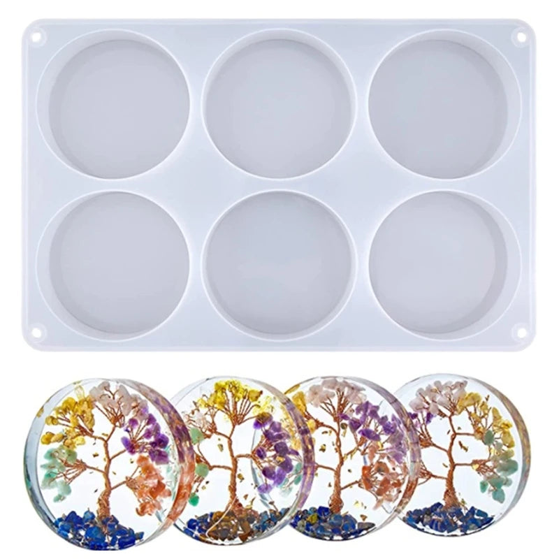 6-Cavity Thick Round Silicone Coaster Mold – DIY Resin Casting
